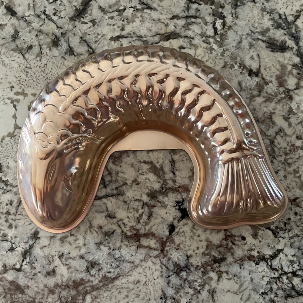 12" VTG Copper-tone Fish Shaped Carp Koi Jello Gelatin Cake Mold